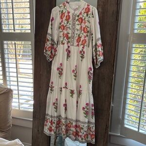 THML Cream  Dress with Pink and Orange Floral Design -